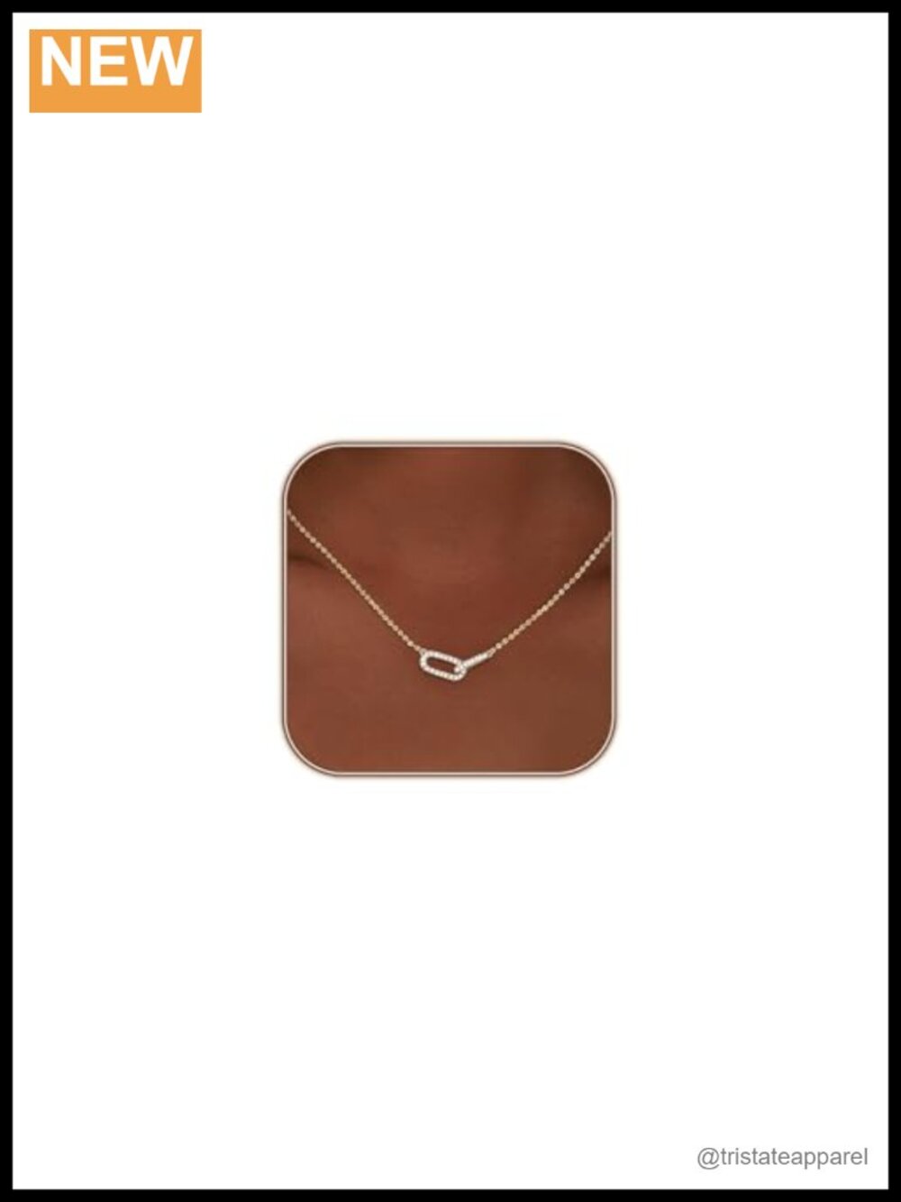 Gold Plated Paperclip Pendant Necklace Cubic Zirconia